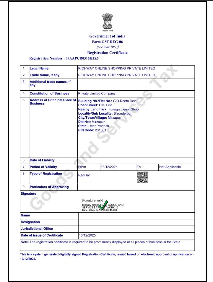 GST Registration Certificate